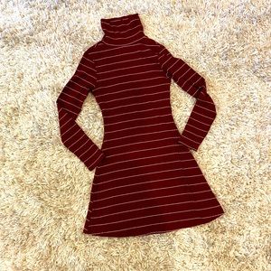 Mock neck long sleeve fit and flare dress